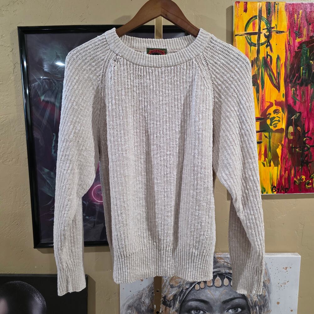 70s Boston Traders Fisherman Knit Cream Cabincore Grunge Sweater Size Medium